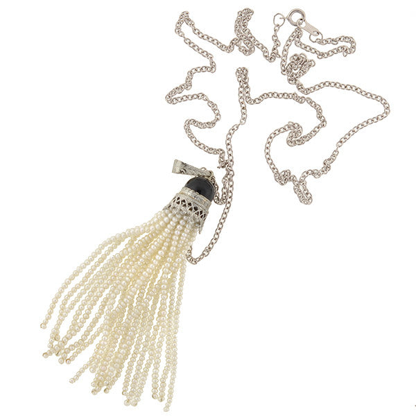 Art Deco 14kt Onyx & Seed Pearl Tassel Necklace – A. Brandt + Son