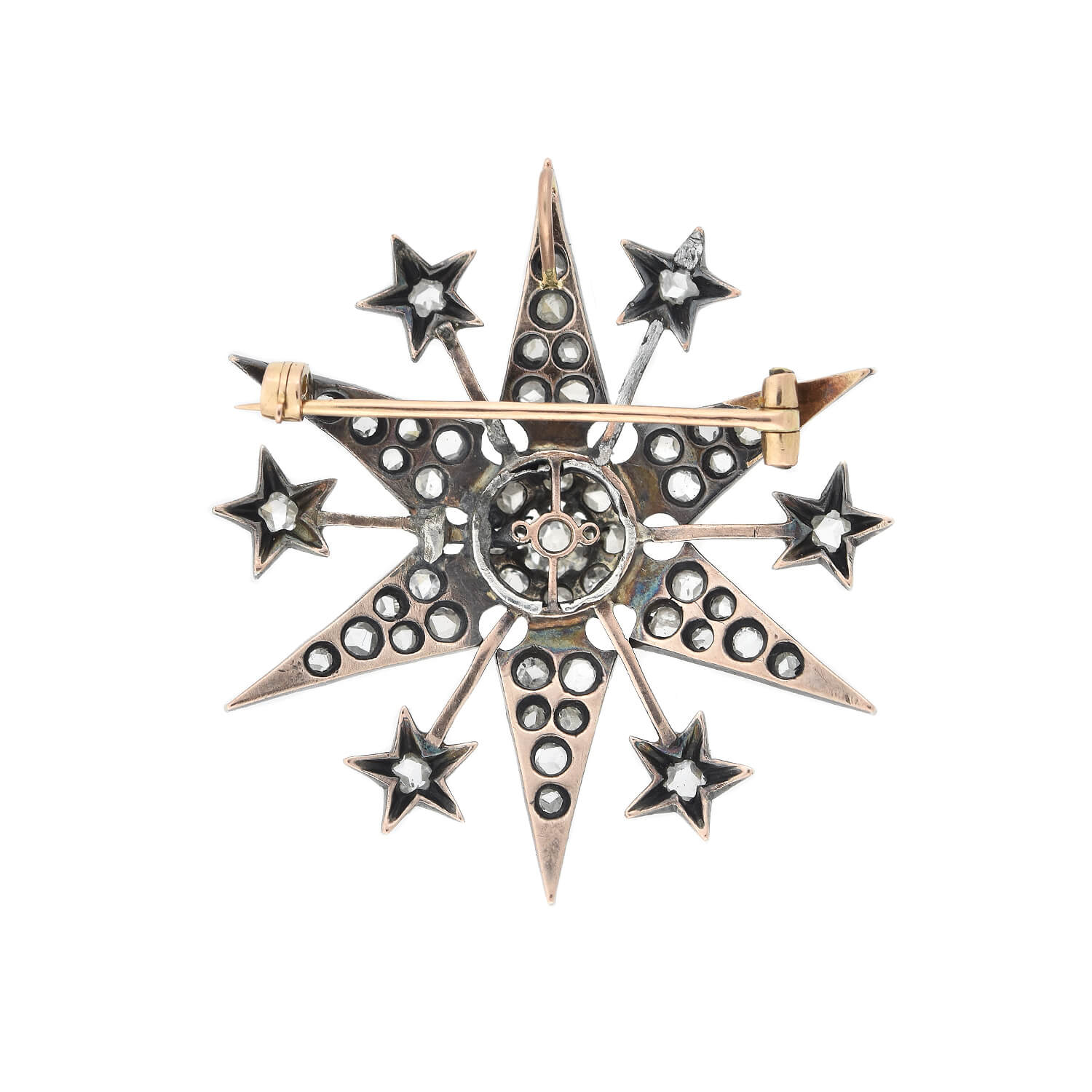 Victorian 14kt/Sterling Diamond Starburst Pin/Pendant 2.25ctw