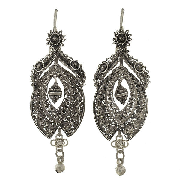 Victorian Dramatic Sterling Canetille Filigree Wirework Earrings – A ...