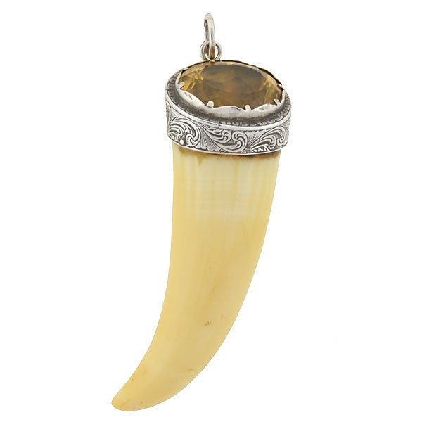 Victorian Huge Sterling Carved Ivory & Citrine Horn Pendant – A. Brandt ...