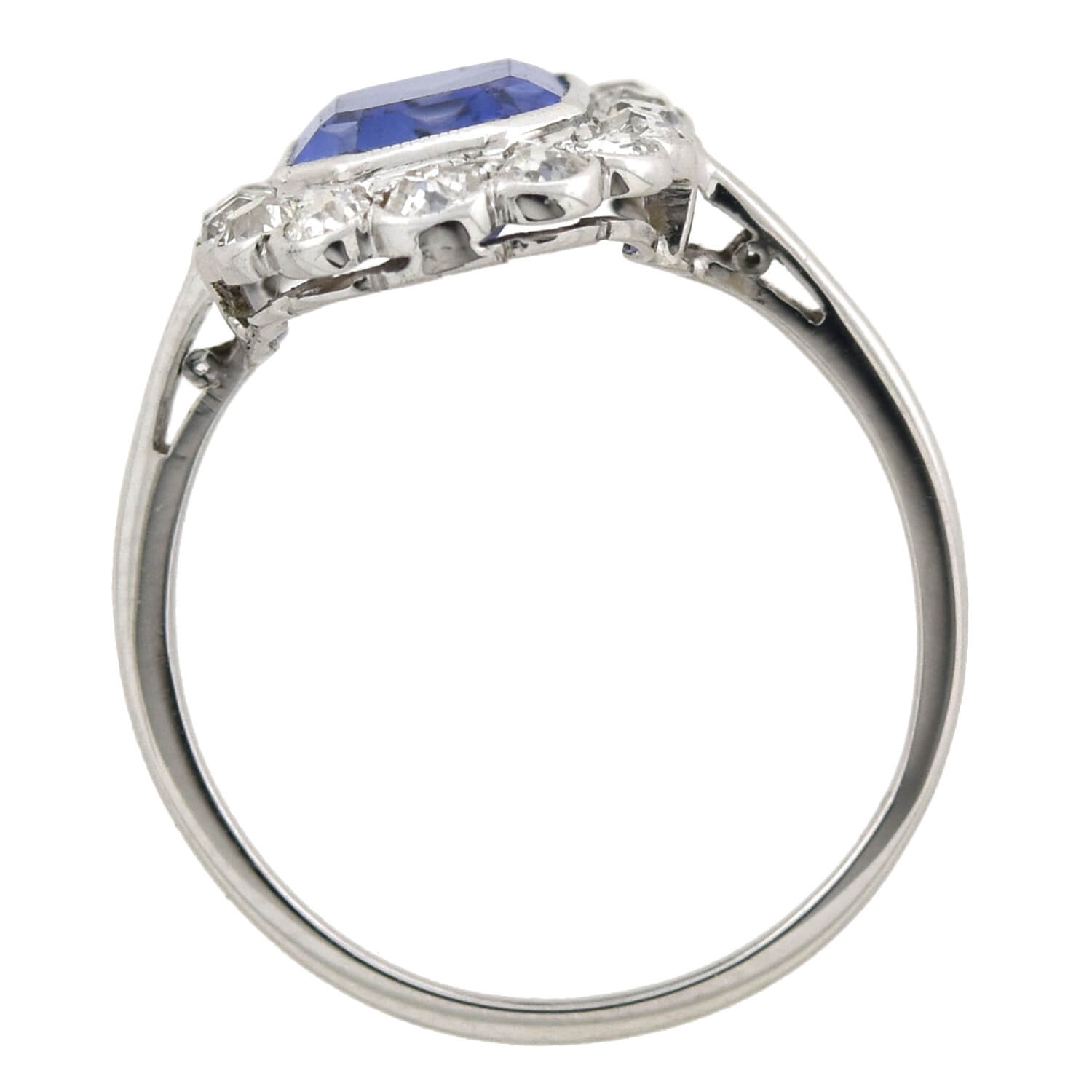 Art Deco 14kt Synthetic Sapphire + Diamond Cluster Ring 2.25ct center ...