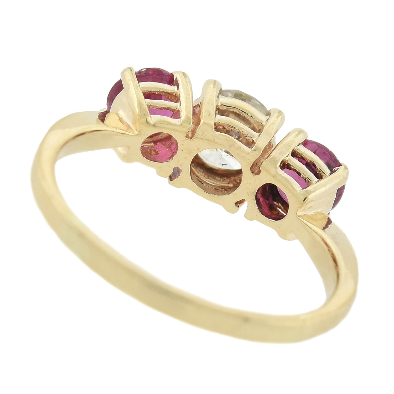 Art Deco 14kt Ruby + Diamond 3-Stone Ring 0.35ct Center