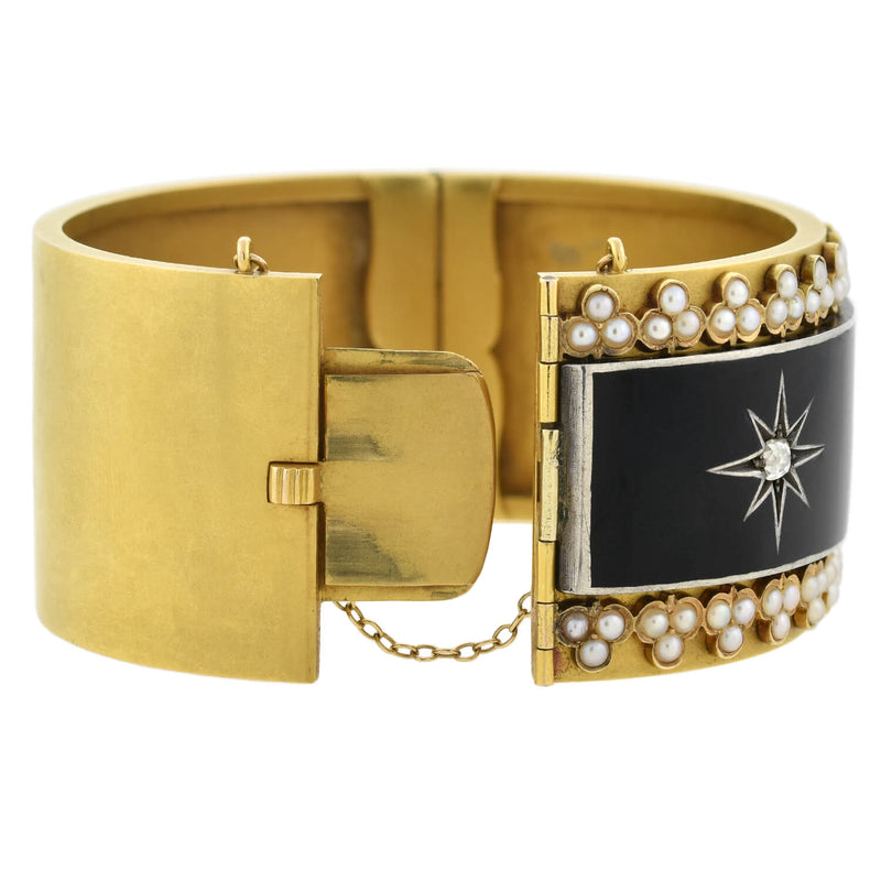 Victorian 18kt Enameled Diamond + Pearl Starburst Motif Bracelet – A ...