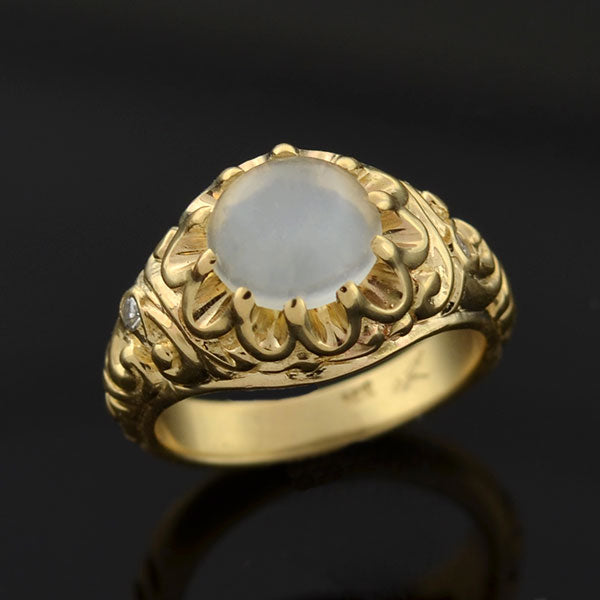 Victorian Style 14kt Repousse Moonstone & Diamond Ring – A. Brandt + Son