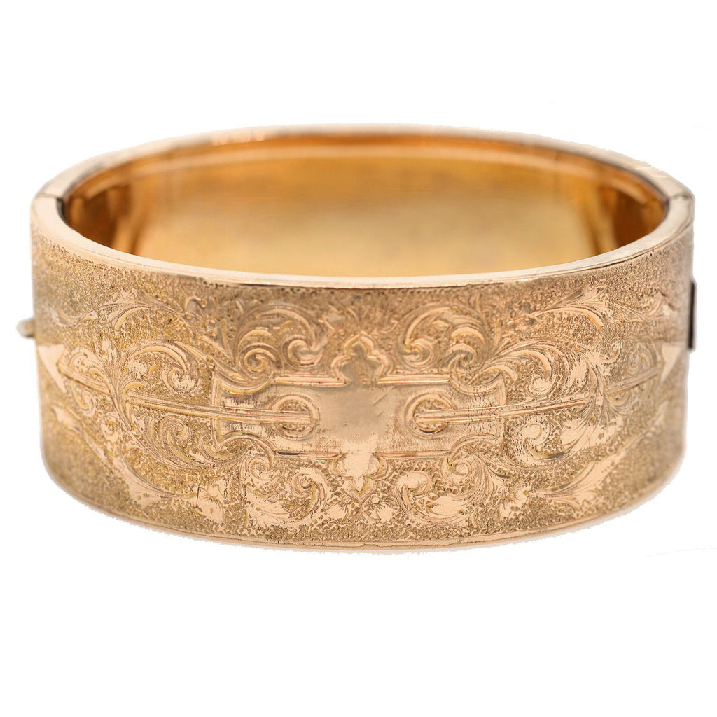 Victorian Gold-Filled Tracery Enamel Etched Bangle Bracelet – A. Brandt ...