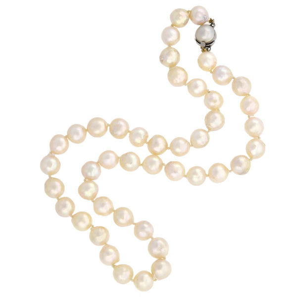 Estate 9mm Pearl Necklace + 14kt Clasp 18