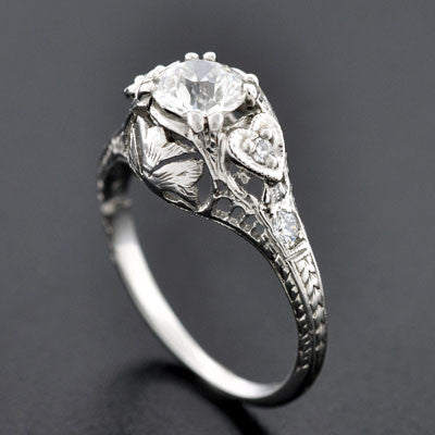 Art Deco Platinum & Diamond Heart Motif Engagement Ring .70ct – A ...