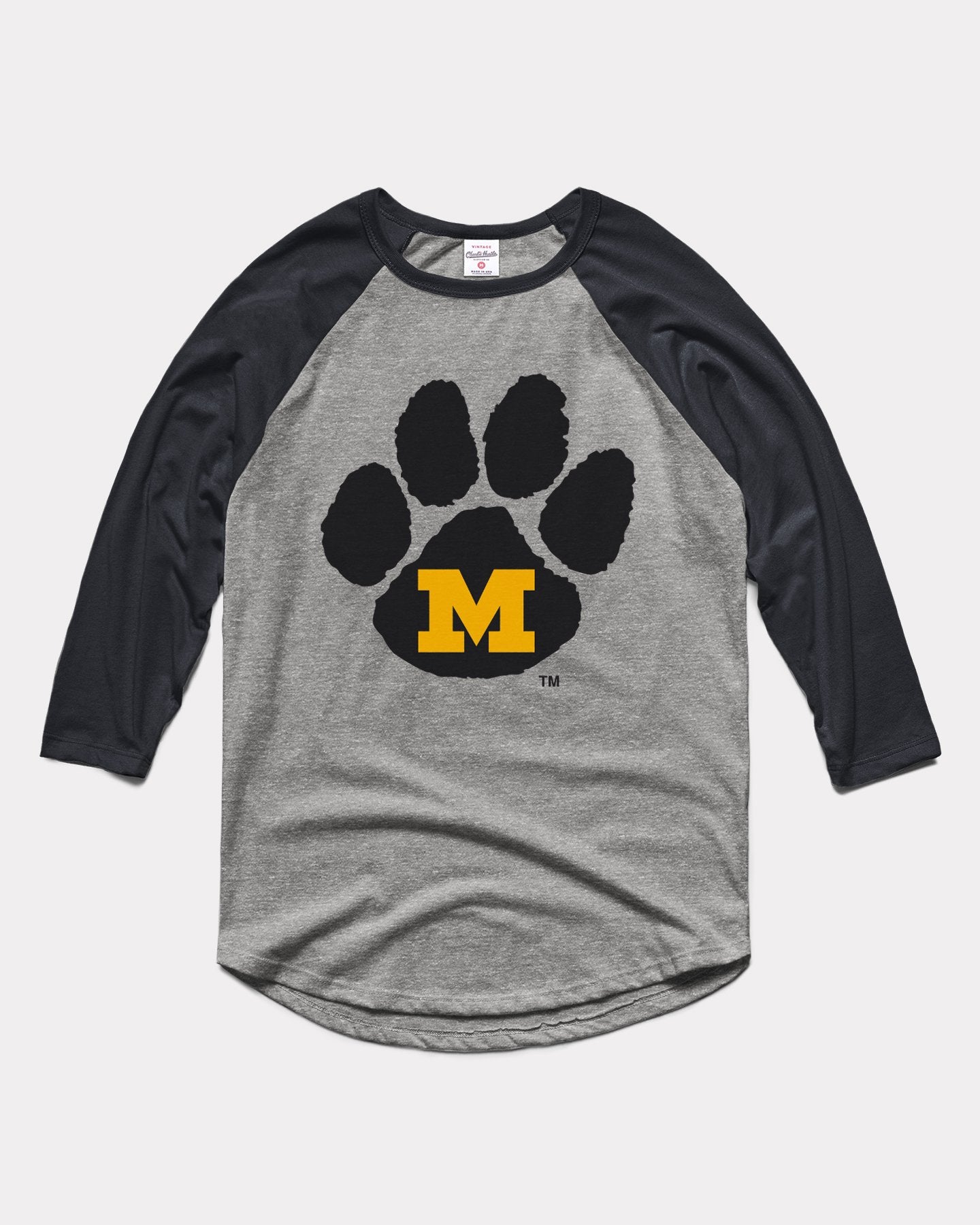 Missouri Tigers Block Paw Print Vintage Grey & Black Raglan T-Shirt