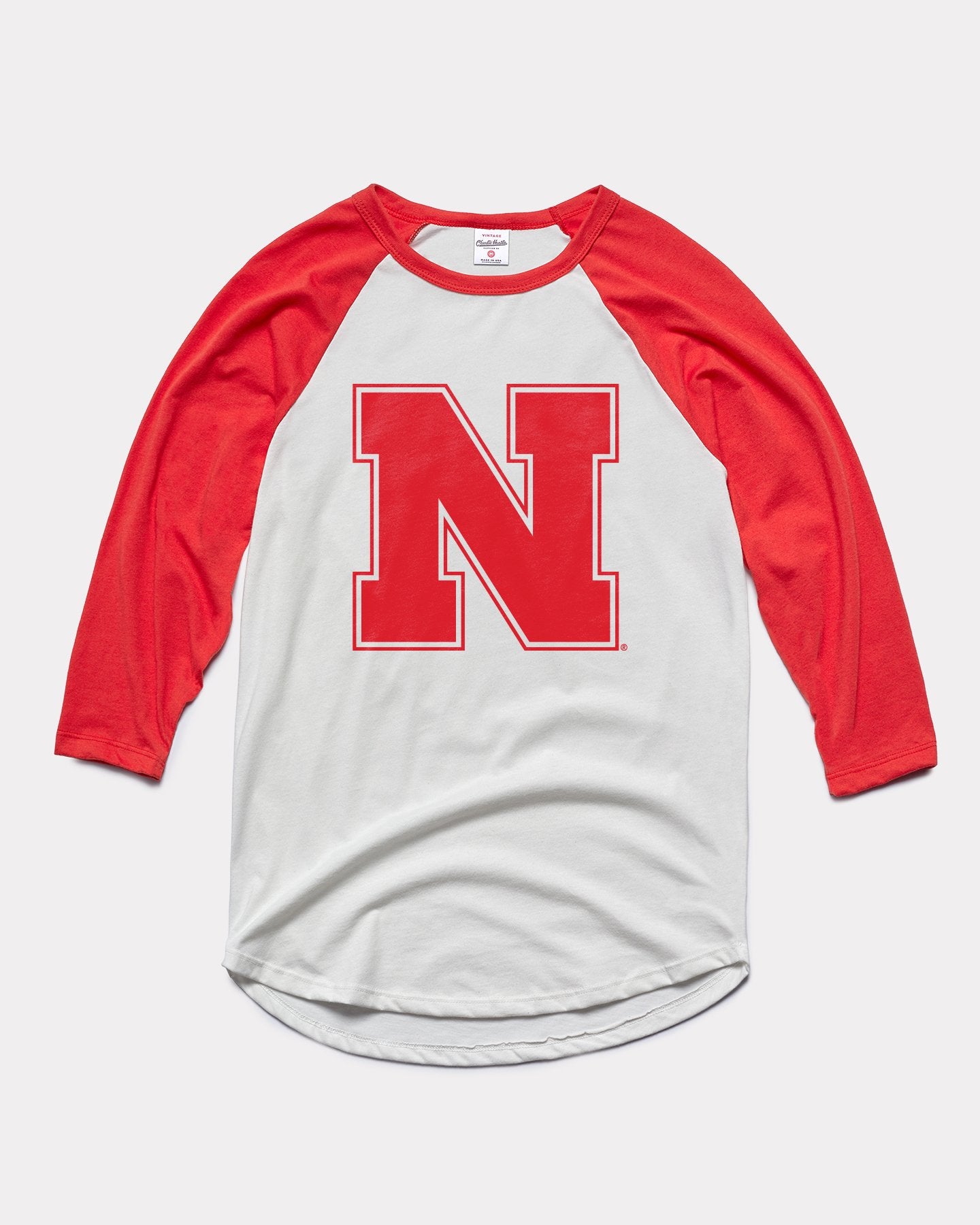 red and white raglan shirt