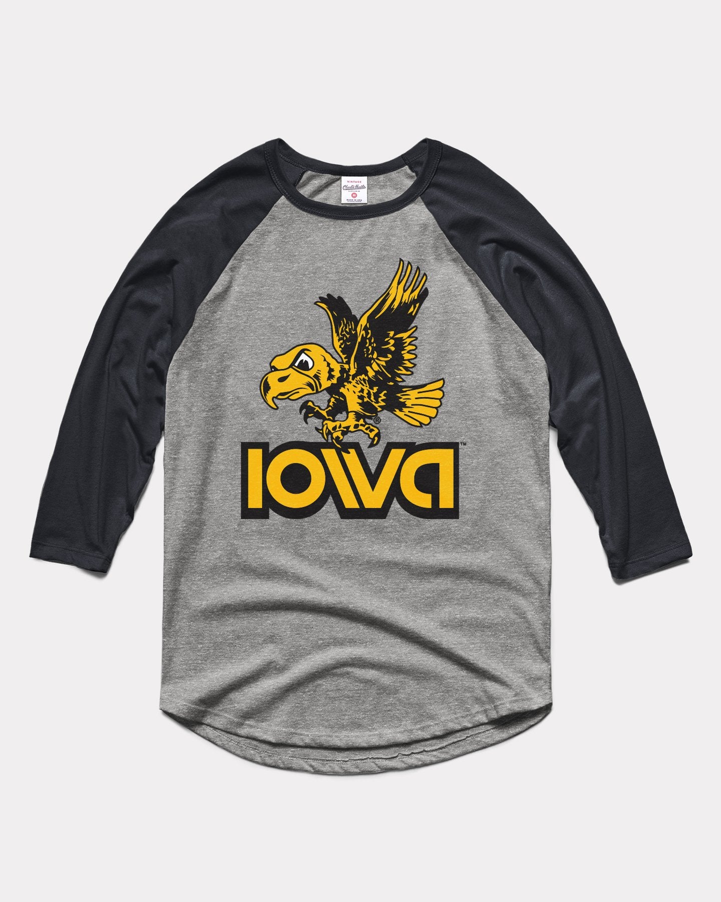 Iowa Vintage Grey & Black Hawkeyes Logo Raglan T-Shirt