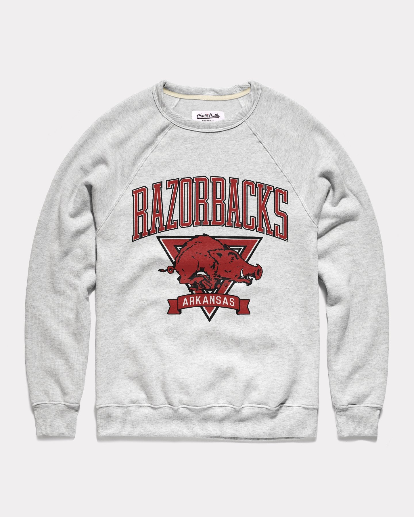 Arkansas Razorbacks Showcase Vintage Ash Grey Crewneck Sweatshirt