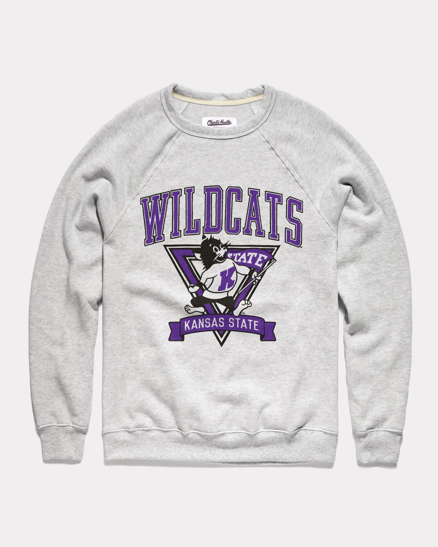 K-State Wildcats Showcase Vintage Ash Grey Crewneck Sweatshirt