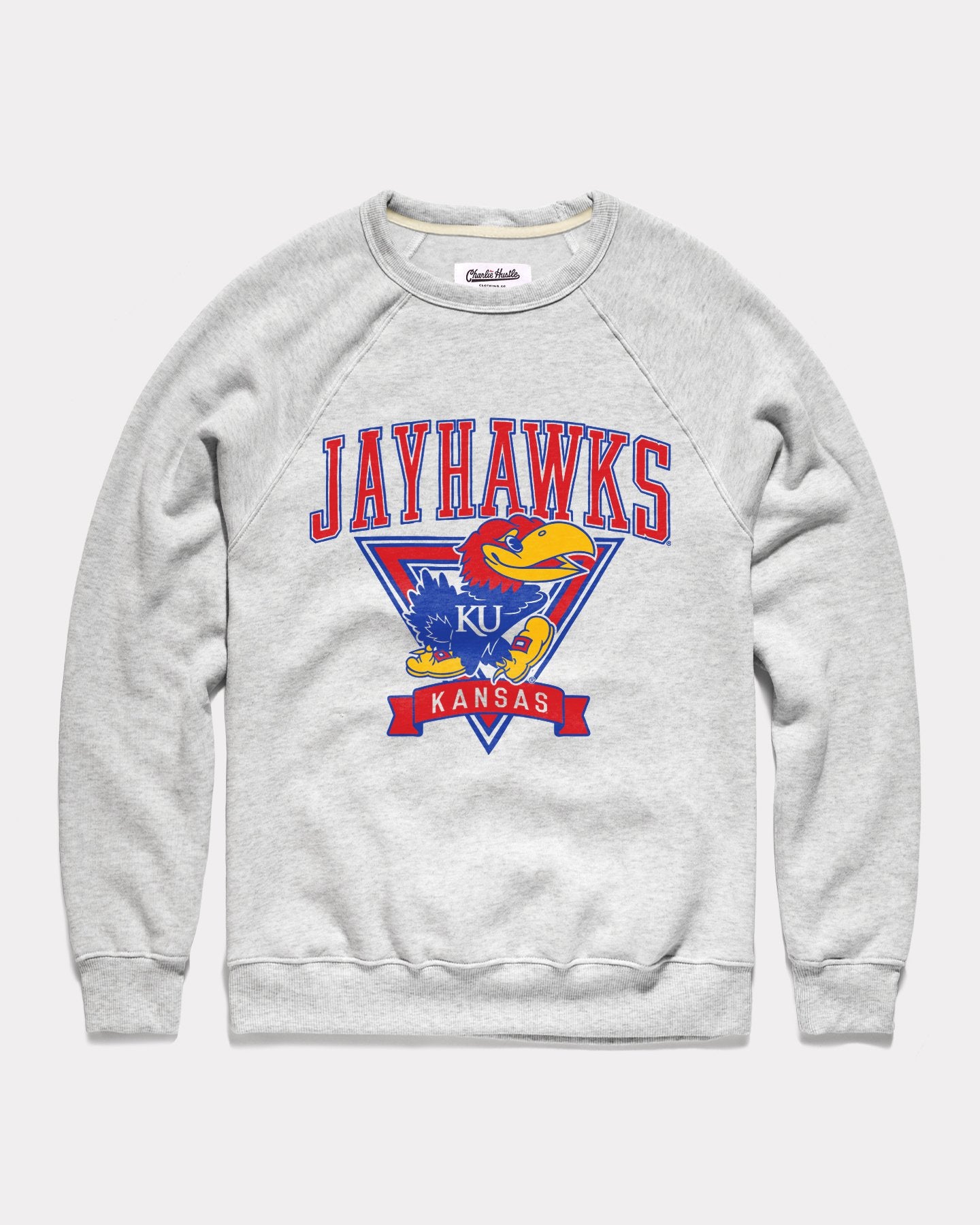 Kansas Jayhawks Showcase Vintage Ash Grey Crewneck Sweatshirt