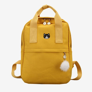 Cute Cat Face Canvas Backpack School Bags For Teenage Girls