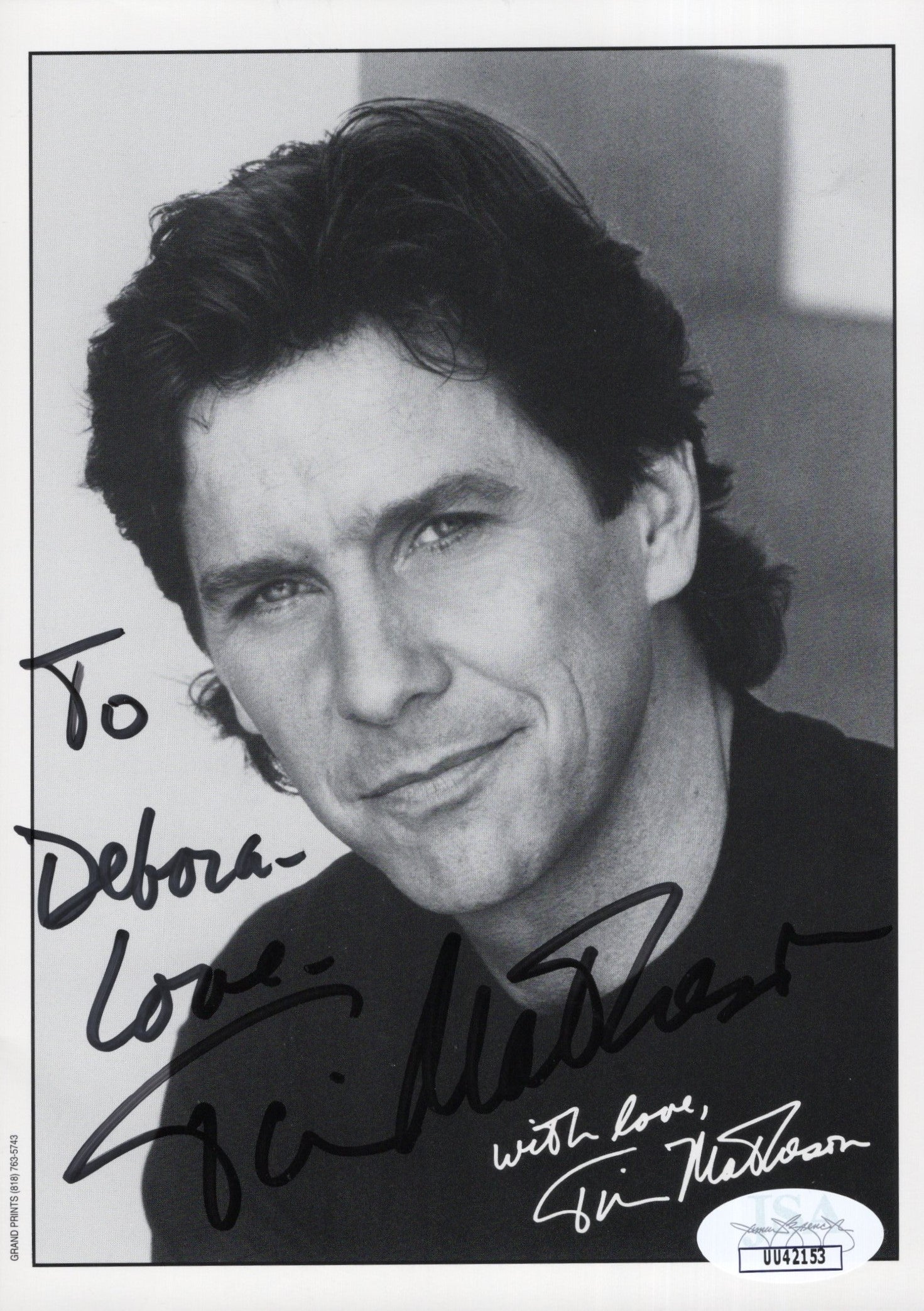 Tim Matheson Signed Photo 5x7 B&W Personalized "To Debora -Love", Tim Matheson Autograph, JSA Certified Authentic UU42153