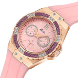 Women's Watches Chronograph Rose Gold Sport Watch Ladies Diamond Blue Rubber Band Xfcs Analog Female Quartz Wristwatch