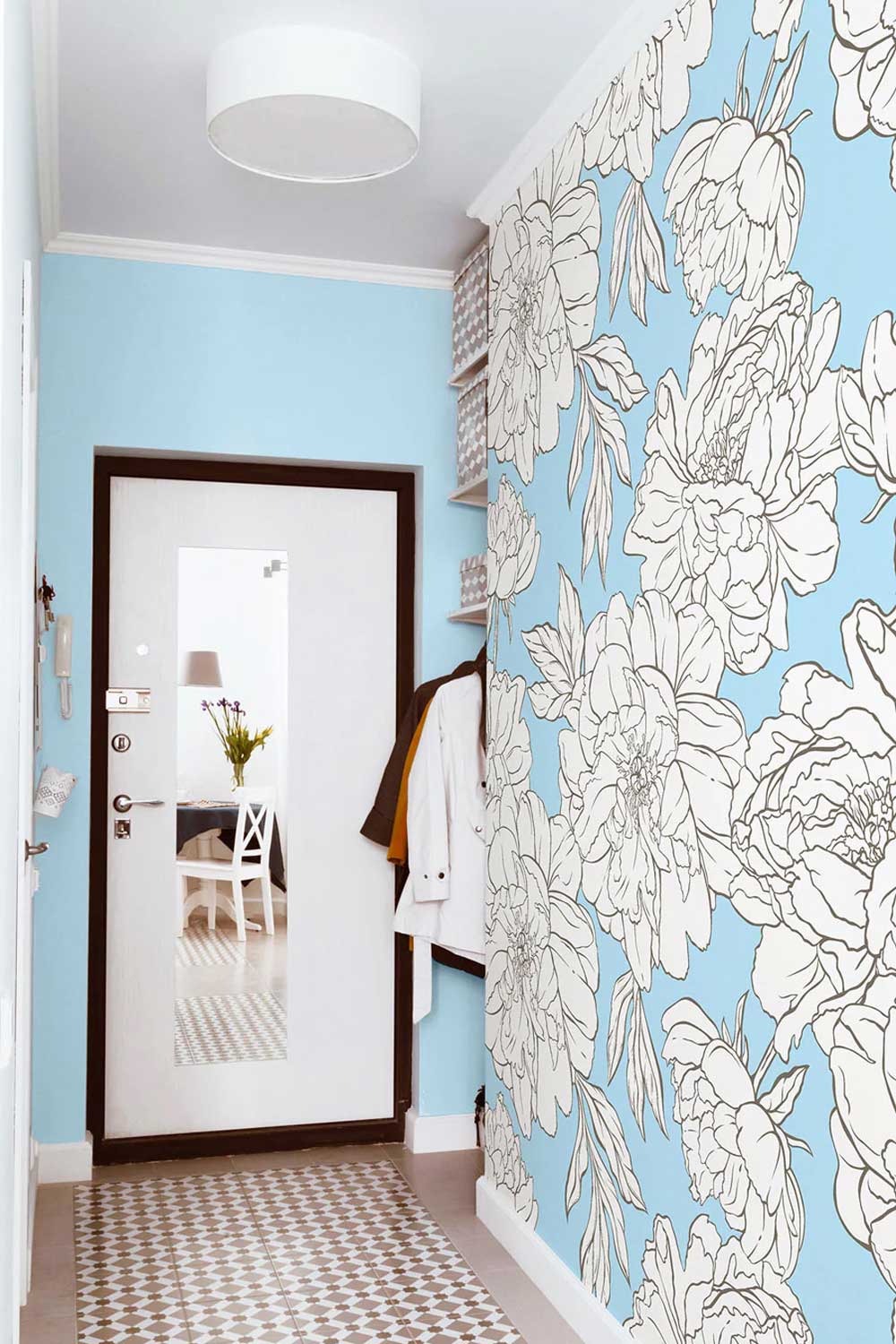 Baby Blue Peony Design Large Wall Mural