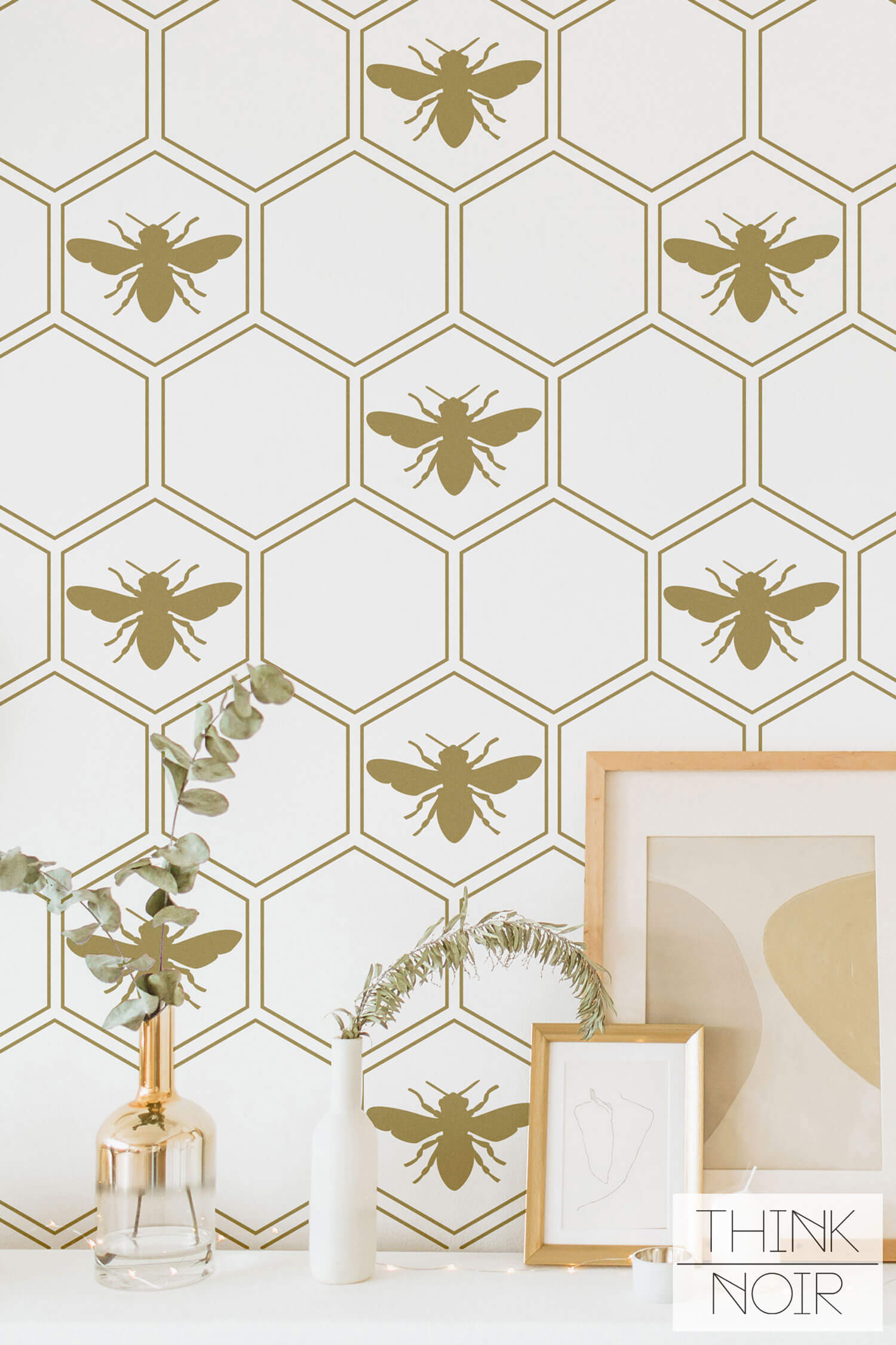 Gold Honeycomb Bees Print For Walls Thinknoirwallpaper