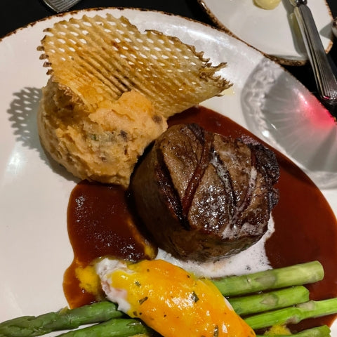 A Filet Oscar meal at Silverado's Steakhouse at the 2023 Glass Expo