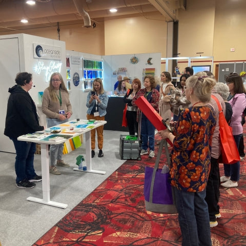 Screen Printing Demo - By Lisa Martin & Elaina Adams - At the Oceanside Glass and Tile Booth at the 2023 Glass Expo
