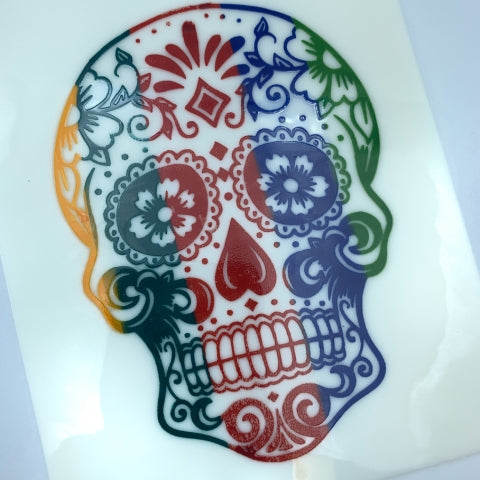 Silk Screen Stencil of a Sugar Skull onto Glass