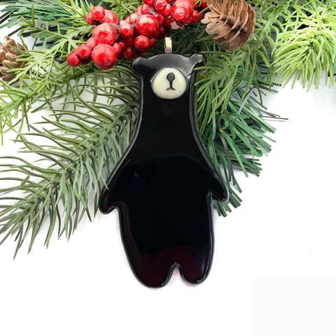 Black Bear Fused Glass Ornament