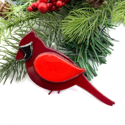 Cardinal Fused Glass Ornament