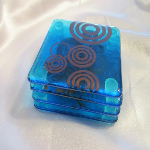 Fused Glass Blue Transparent Coasters