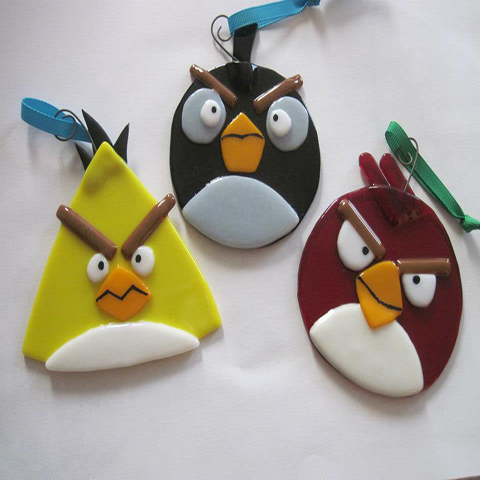Fused Glass Angry Birds Ornaments