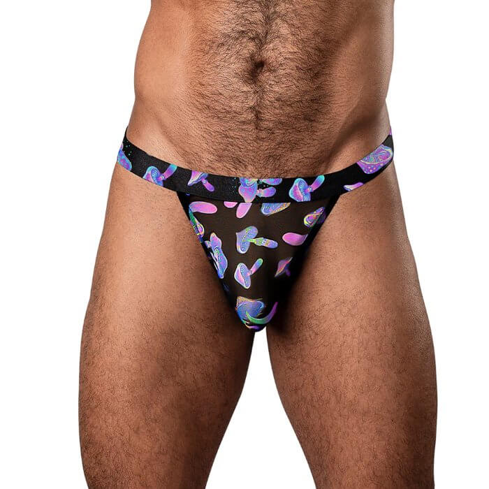Hazy Dayz Jock Mushroom L/XL - Blacklight Responsive Sheer Mesh Jock by Male Power