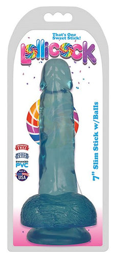 CURVE NOVELTIES Lollicock 7 inches Slim Stick Berry Ice Blue Dildo with Balls at $15.99