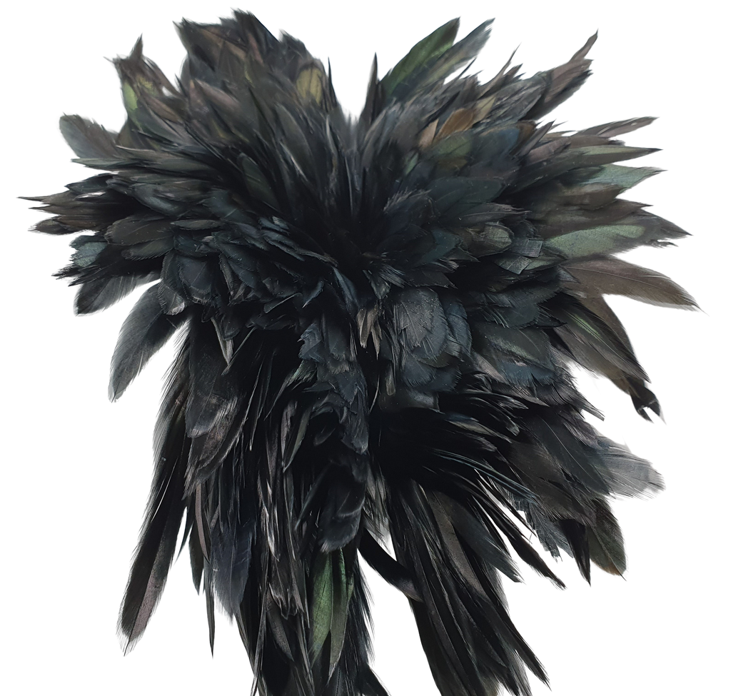 Strung Black Feathers - Small Short Rooster tail feathers, coque feathers