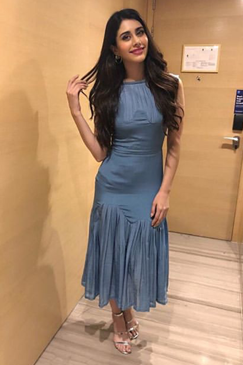 Warina Hussain In Powder Blue Wave Dress â€“ Nikita Mhaisalkar