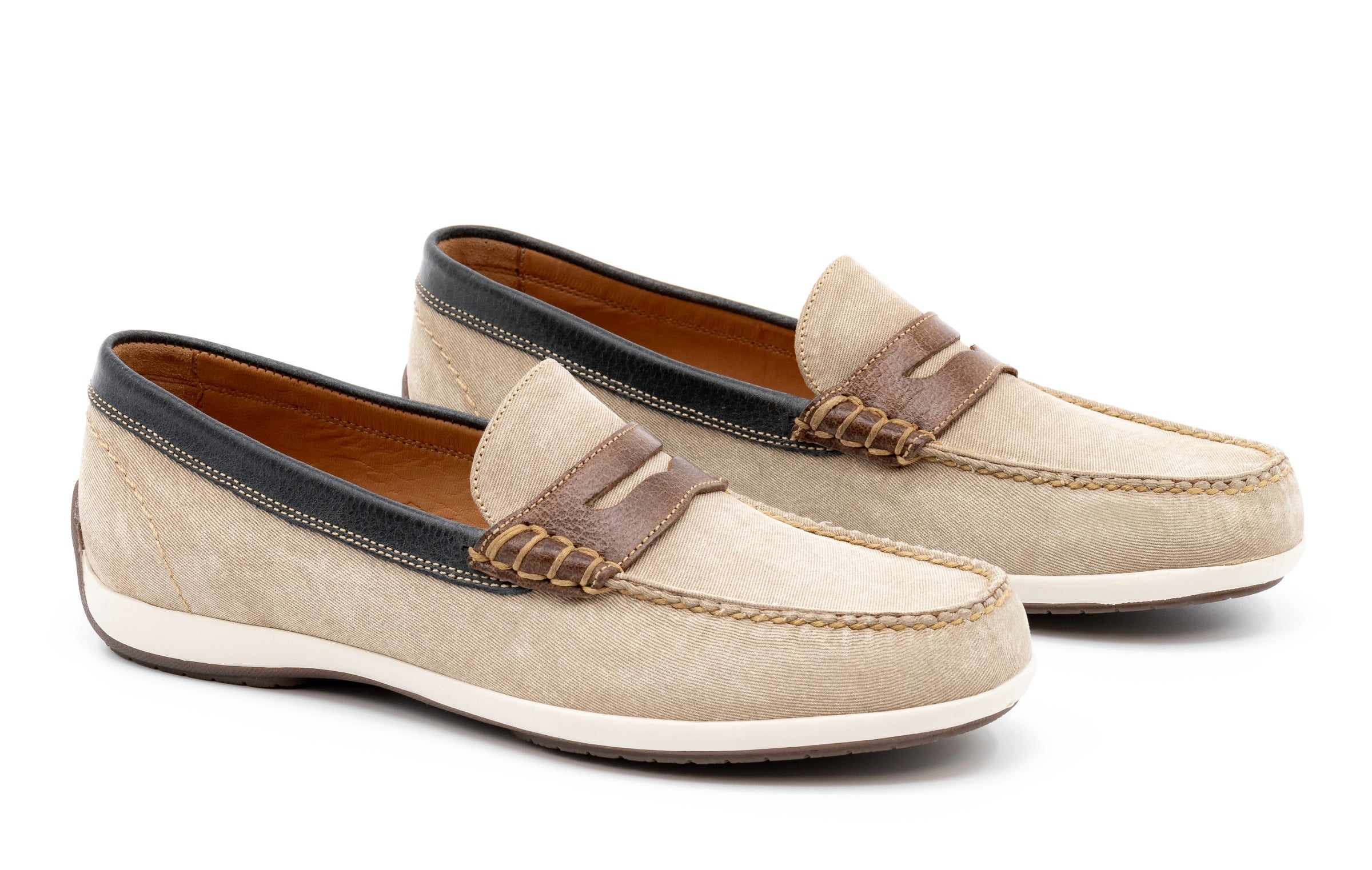 Seaside Washed Canvas Penny Loafers - Oyster | Martin Dingman