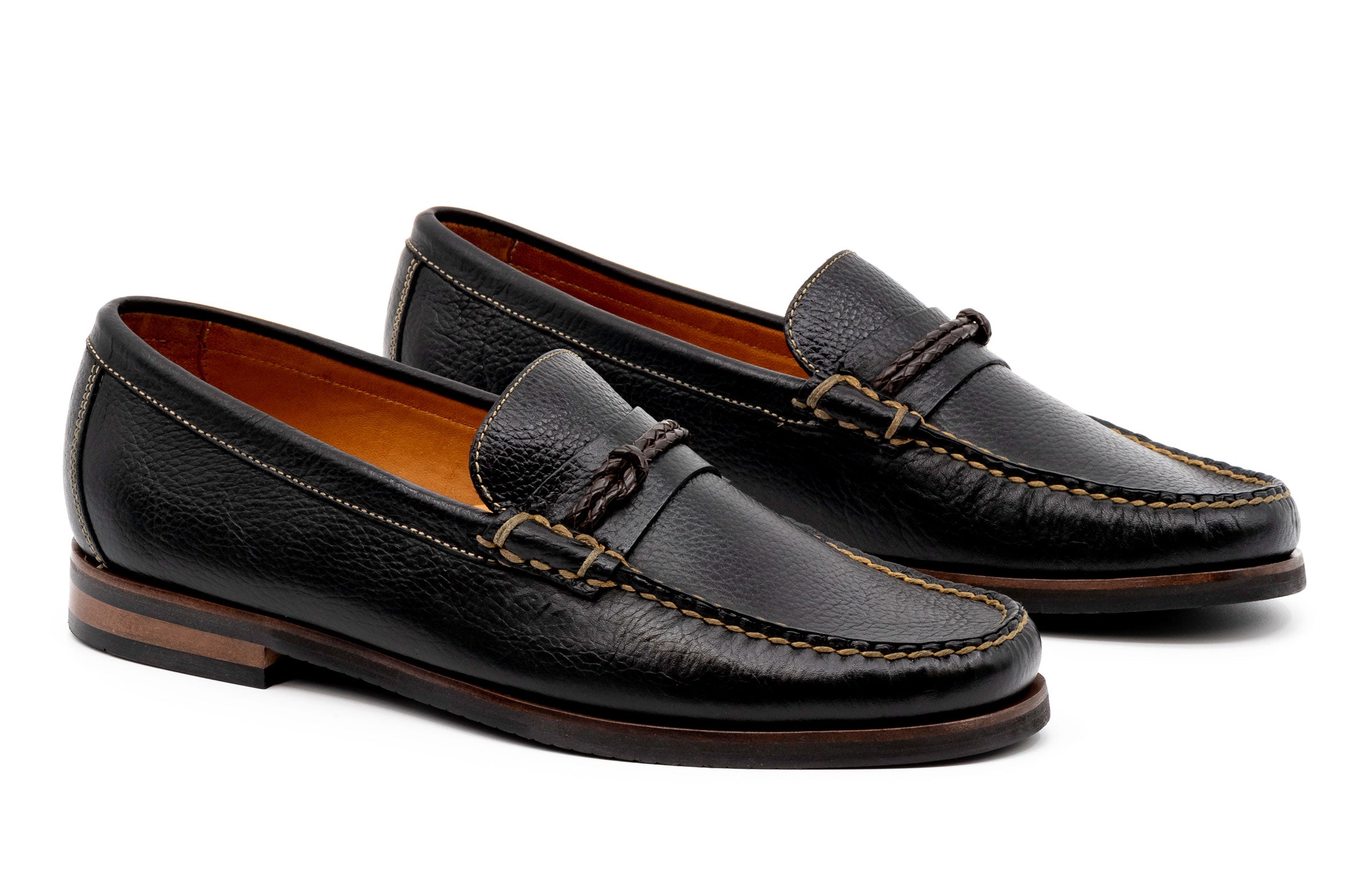 Montgomery Pebble-Grain Leather Braided Knot Loafer - Black – Martin ...