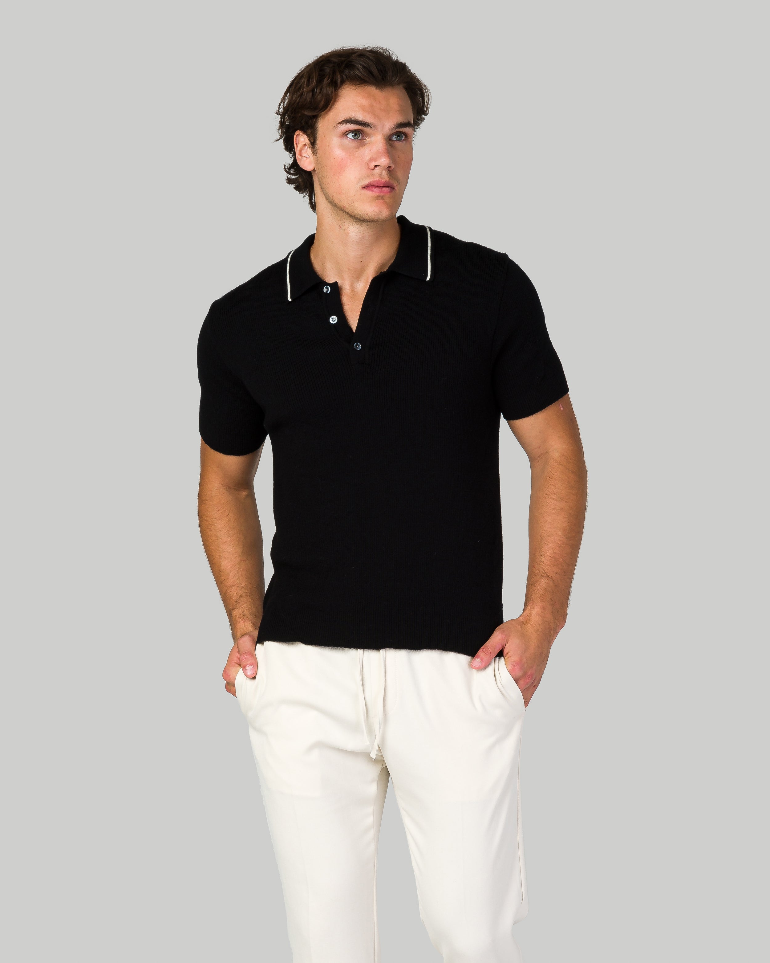 Knitted Button Polo - Black - Kino Clothing product image