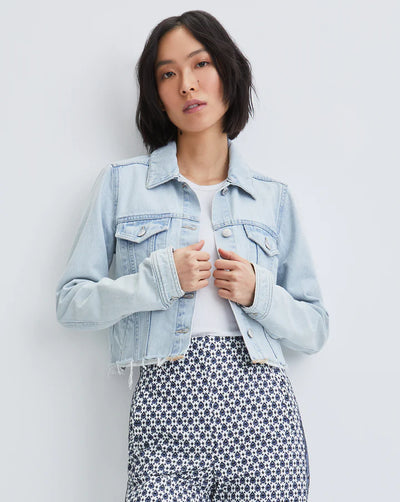 Raina Short Sleeve Denim Jacket in Ecru by Veronica Beard