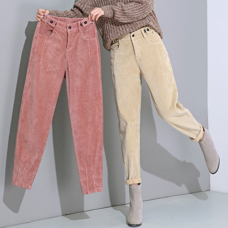 pink high waisted corduroy pants