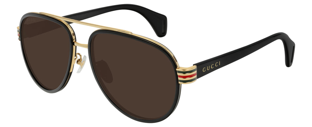 gå på pension oxiderer blive irriteret Gucci GG0447S M Men's Aviator Sunglasses - Black/Brown
