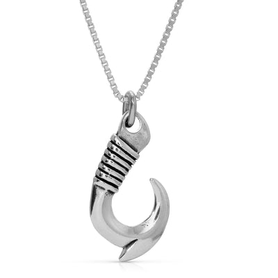 Silver Fish Hook Pendant Necklace - 925 Sterling Silver - Silver Adjustable Necklace 16 - 18 - Fish Hook Necklace - Hook Pendant