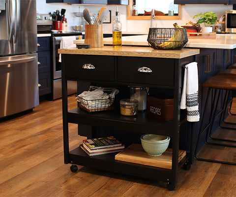 Bar cart filled with dishes in kitchen