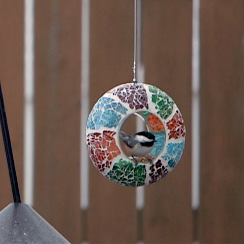 Sunnydaze Mosaic Fly-Through Hanging Bird Feeder - 6" - Confetti