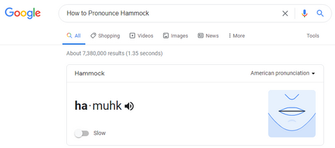 Google search of hammock pronounciation
