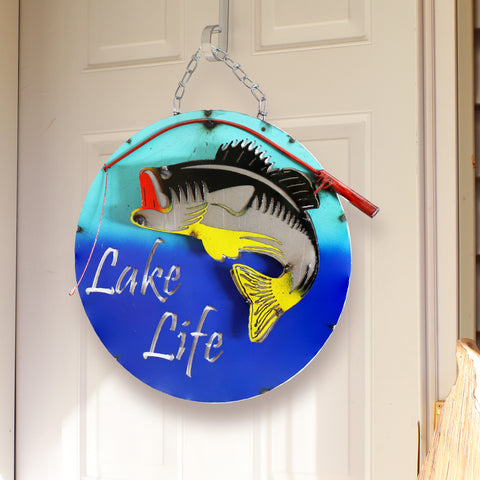 Sunnydaze Indoor/Outdoor Lake Life with Fish Metal Sign - 15-Inch 