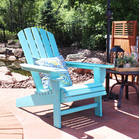 Sunnydaze All-Weather Outdoor Adirondack Chair with Drink Holder, Turquoise, Single