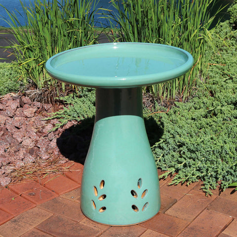 Sunnydaze Glazed Ceramic Classic Outdoor Bird Bath - UV and Frost Resistant Finish, Seafoam