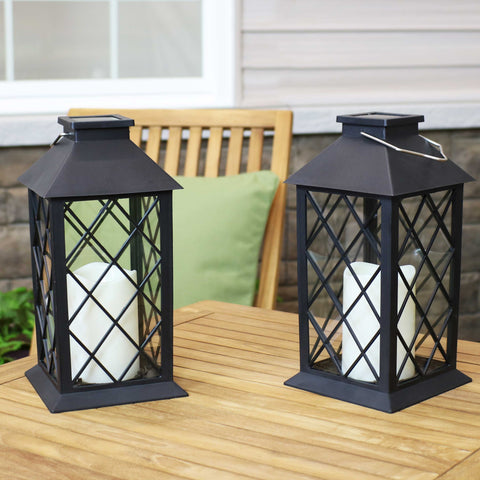 Sunnydaze Concord Outdoor Decorative Solar LED Candle Lantern - Black - Set of 2