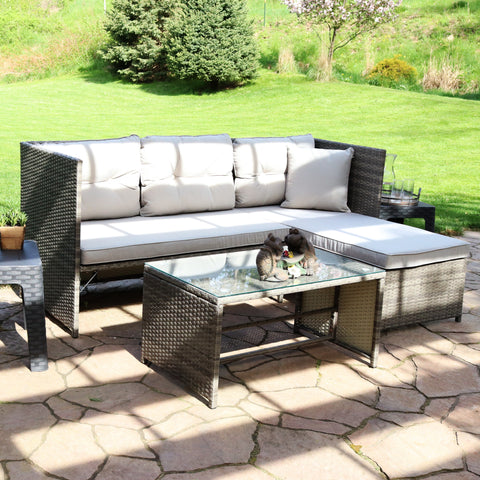 Sunnydaze Longford Outdoor Patio Sectional Sofa Set with Cushions - Stone Gray