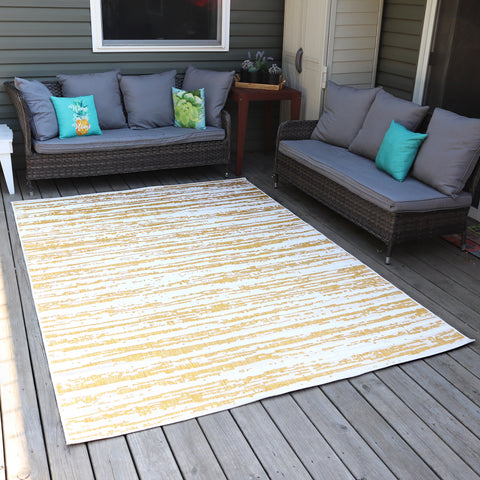 Sunnydaze Abstract Impressions 7x10 Outdoor Patio Area Rug in Golden Fire