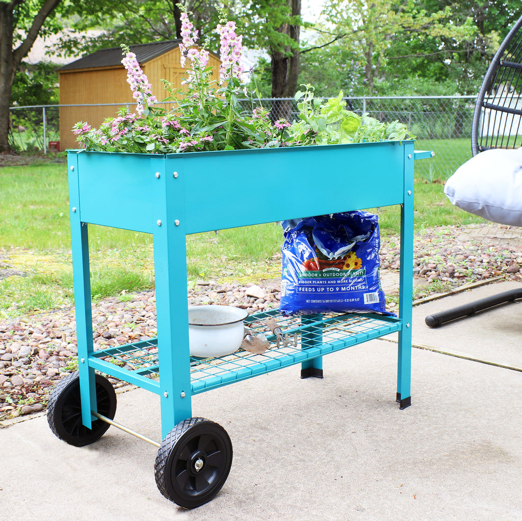 Galvanized Steel Mobile Raised Garden Bed Cart